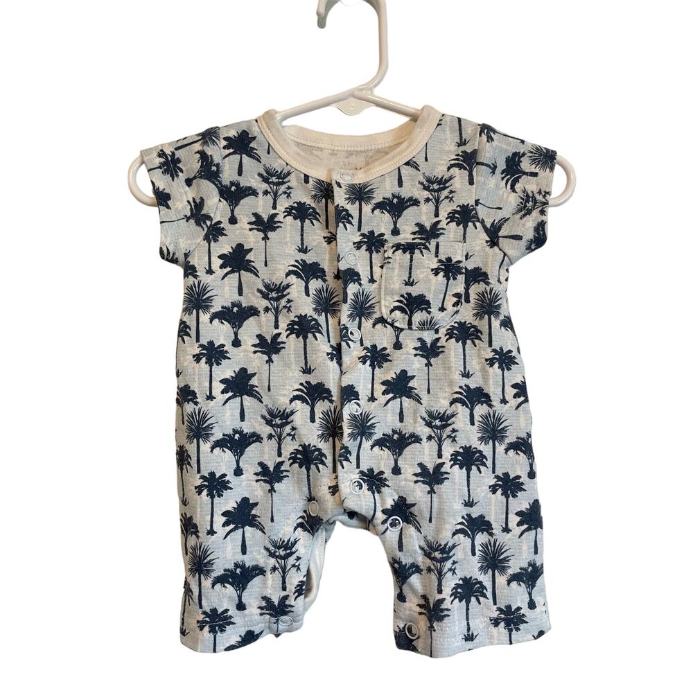 Harry & Violet blue one piece short sleeves lightweight blue palm trees 0-2 mo